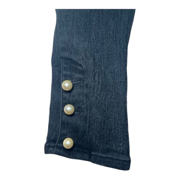 Vintage Café La Vie High-Rise Black Jeans with Faux Pearl Button Detail Size 5/6 - Picture 4 of 8